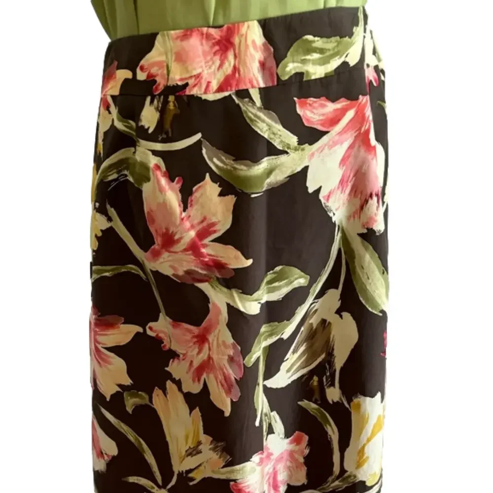 90s SILK BLEND BOLD FLORAL A-LINE SKIRT MID-RISE WAIST LINED TALBOTS NORMCORE 16 - Picture 5 of 8